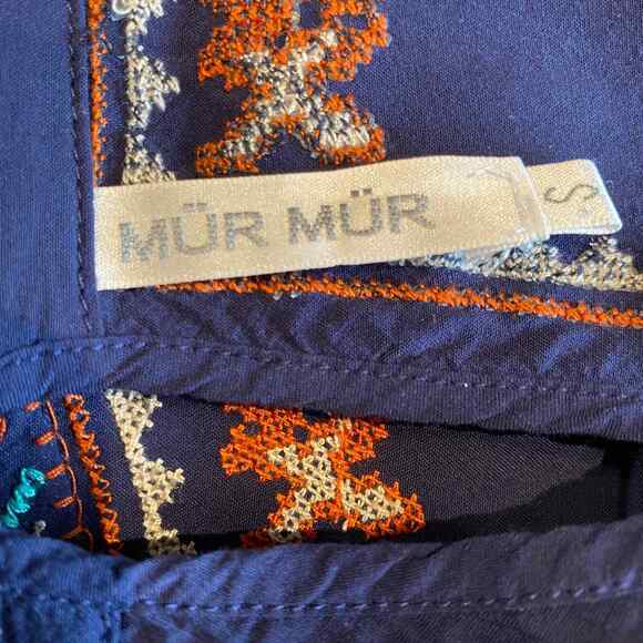 Mur Mur Mini Dress Womens Small Blue Embroidered Aztec Southwest Short Sleeve - Picture 2 of 8